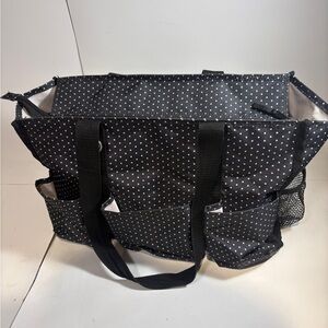 Utility Family Bag Tote Style With Compartments Black W/White Dots Picnic Bag